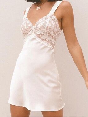 Lioness Cream Lace-Trim Satin Mini Dress